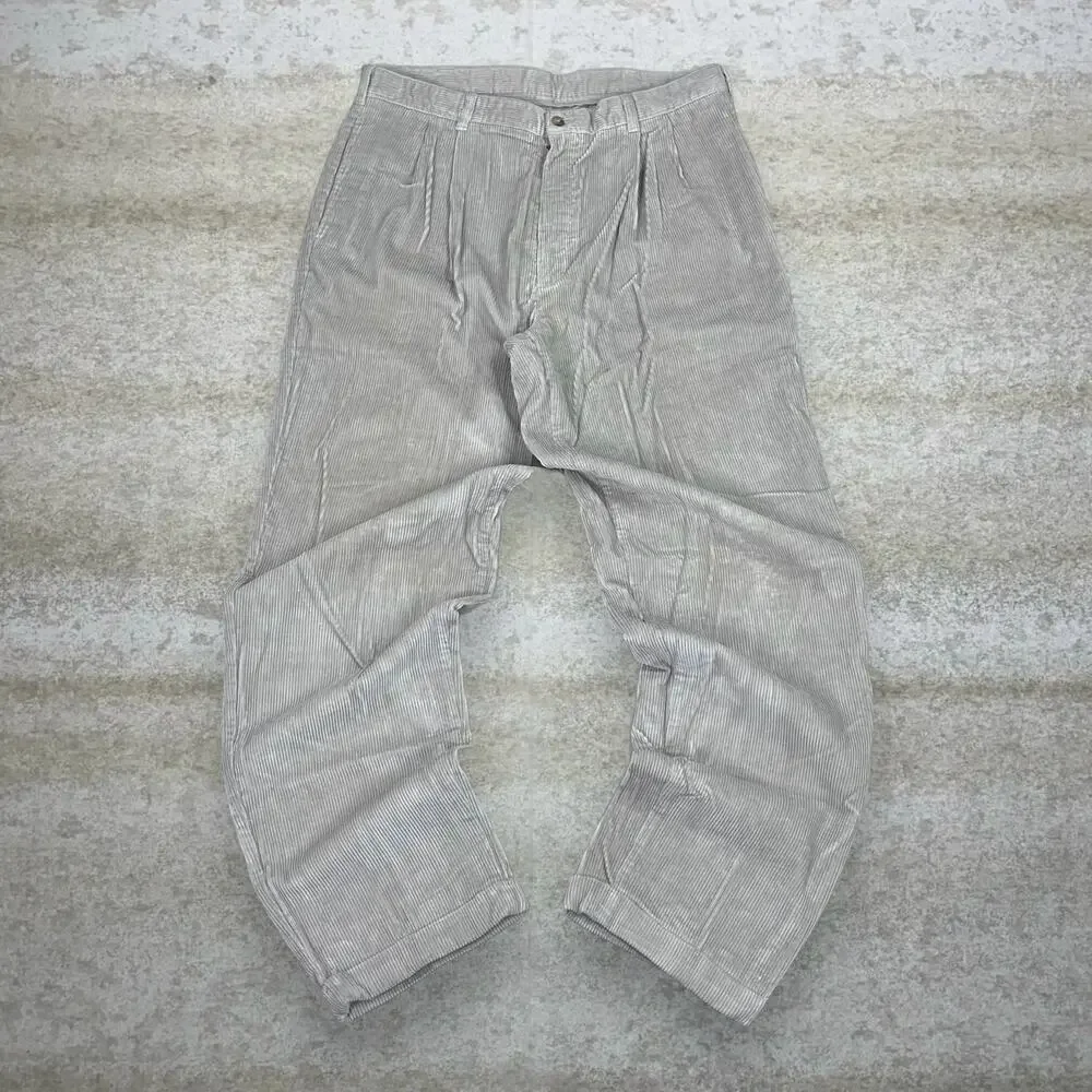 Vintage 90s Croft & Barrow Corduroy Pants 36x34 Baggy Light Tan Pleated Front